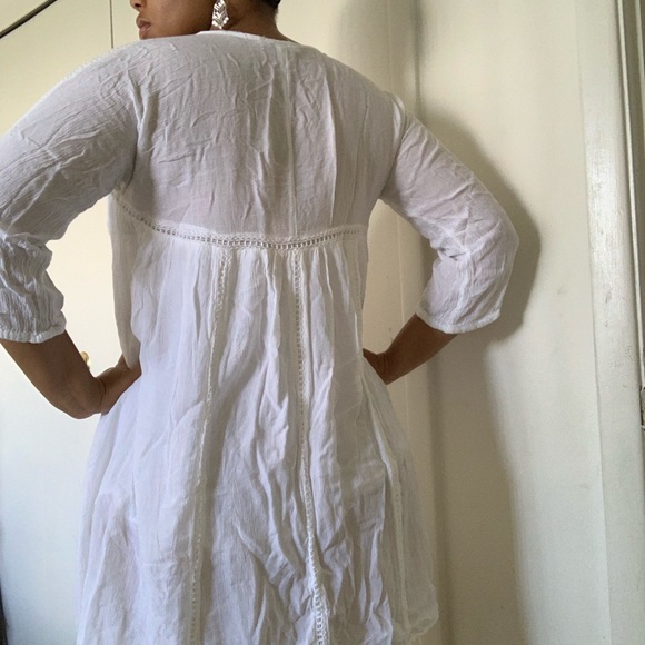 White Bohemian shirt-dress. Linen-like fabric. - Picture 2 of 4